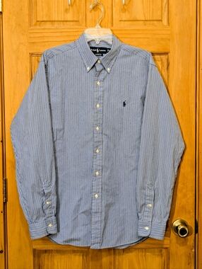 Polo Ralph Lauren Button Down Shirt Blue Striped Classic Fit Mens LG Pony Preppy